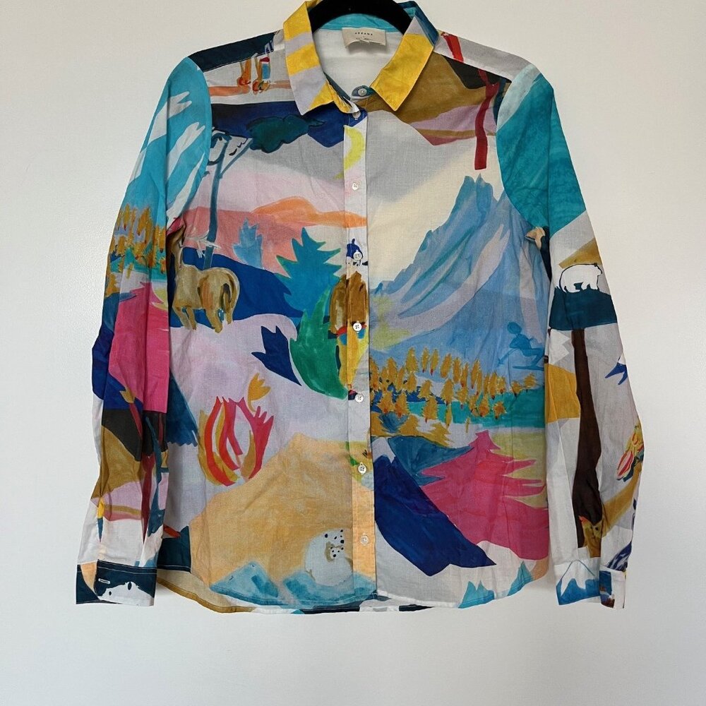 Sezane x G Kero Pierro Multicolor Print Silk Shirt, Size 36 - Picture 4 of 5